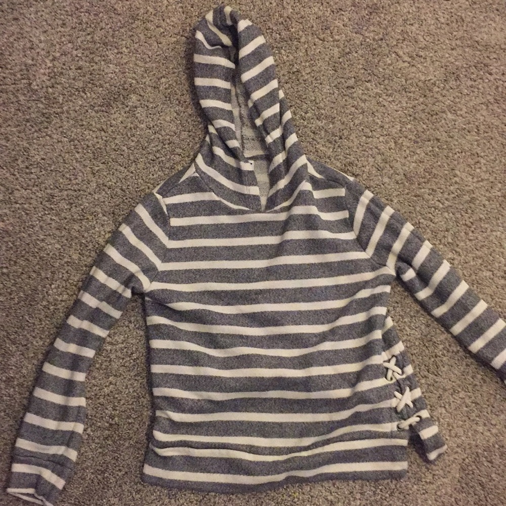 White and gray striped hoodie